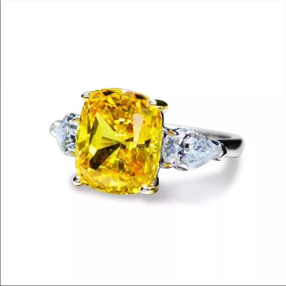Yvonne 13 ct. t.w. Radiant Cut Yellow Canary & Trillion Cut White Ring - Picture 4 of 17